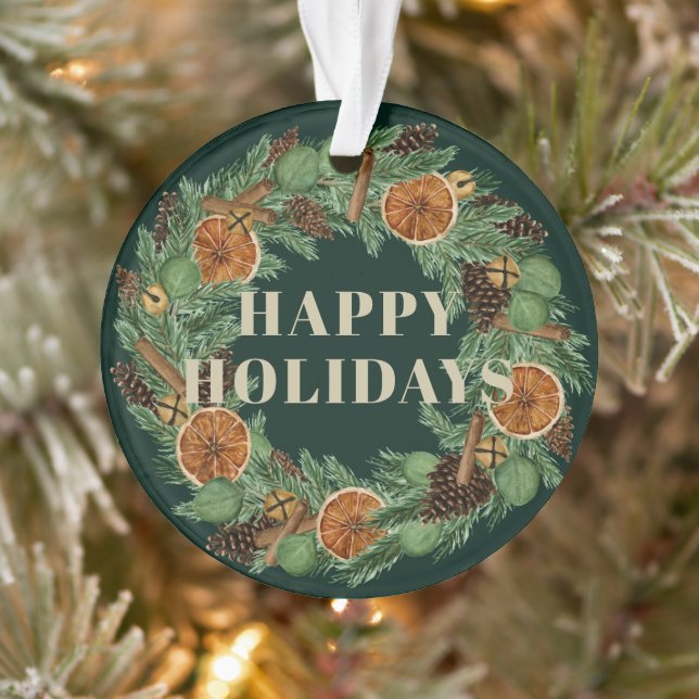 Holiday Rustic Dried Orange Pine Wreath Photo  Ornament (Tree)