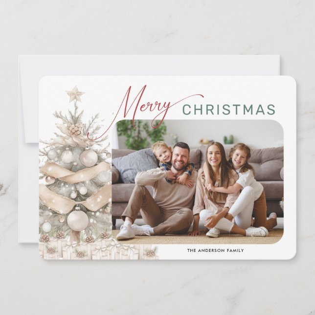 Holiday Rustic Evergreen Photo Christmas Card (Front)
