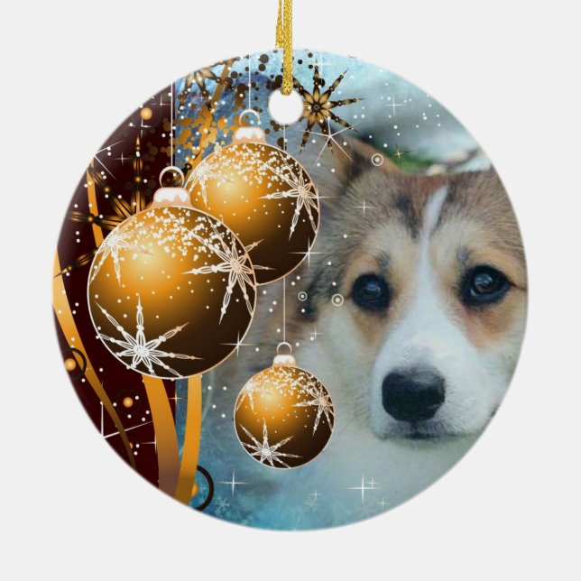 Holiday Sable Corgi Ceramic Ornament (Back)