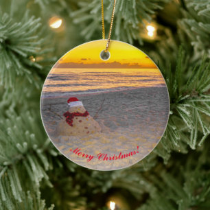 Holiday Sandman on the beach Ceramic Ornament