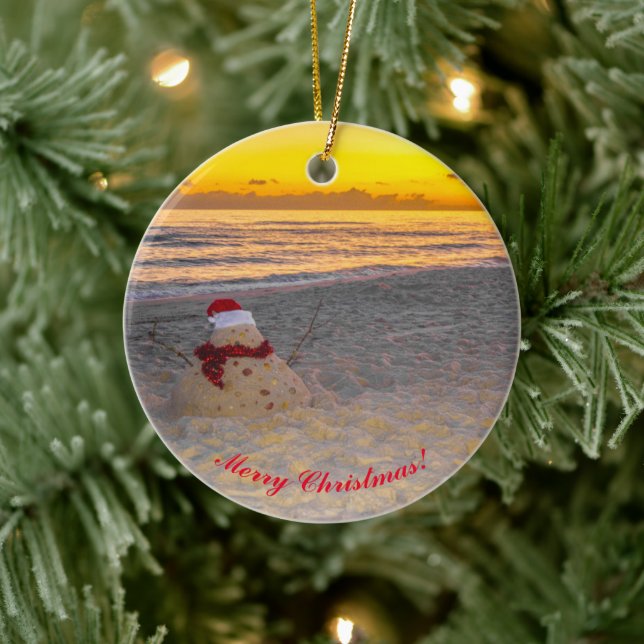 Holiday Sandman on the beach Ceramic Ornament (Tree)