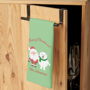 Holiday Santa and Bear Christmas Kitchen Towel