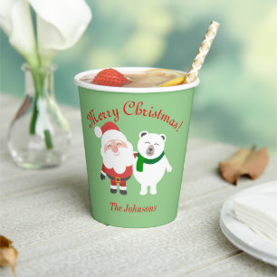 Holiday Santa and Bear Christmas Paper Cups