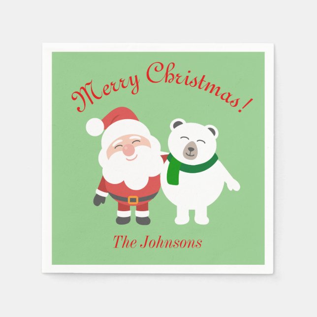 Holiday Santa and Bear Christmas Party Napkins (Front)