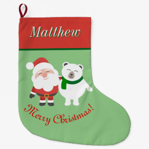 Holiday Santa and Bear Large Christmas Stocking