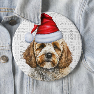 Holiday Santa Dog Christmas Cockapoo 6 Inch Round Button