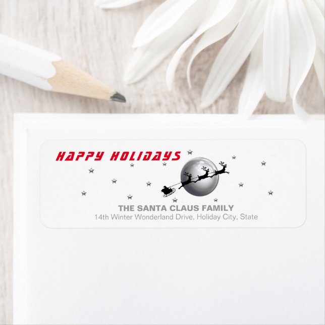 Holiday Santa Reindeers White Return Address Label (Insitu)
