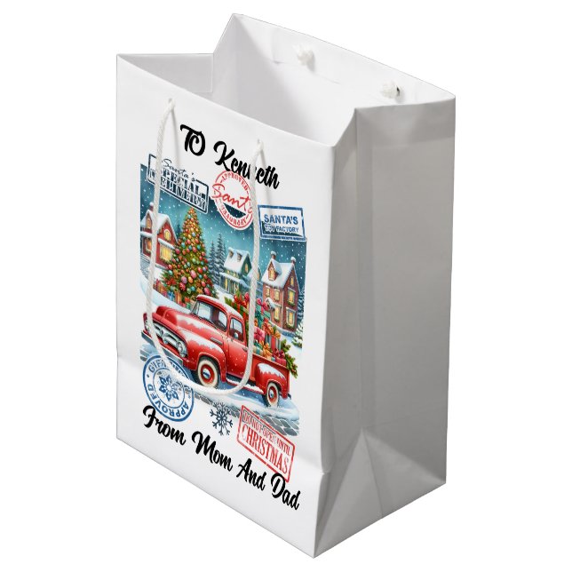 Holiday Santa Sack With Winter Stickers Medium Gift Bag (Front Angled)