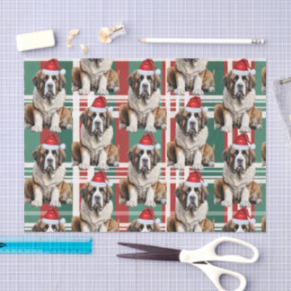 Holiday Santa Saint Bernard Dog Plaid Christmas Tissue Paper