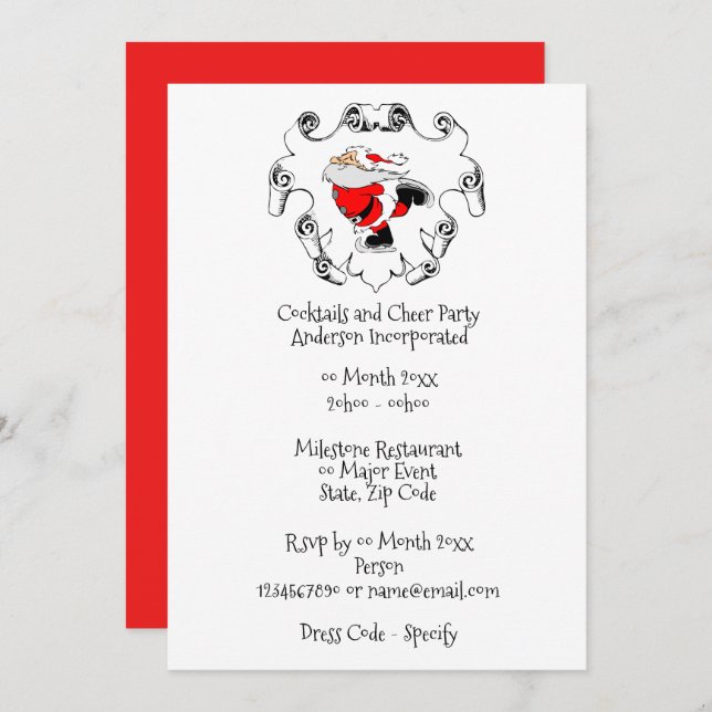 Holiday | Santa with hat ice skate scroll frame Invitation (Front/Back)