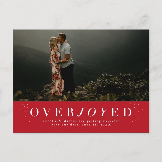 Holiday save the date red photo postcard (Front)