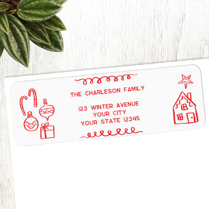 Holiday Scribble Doodle Red White Return Address