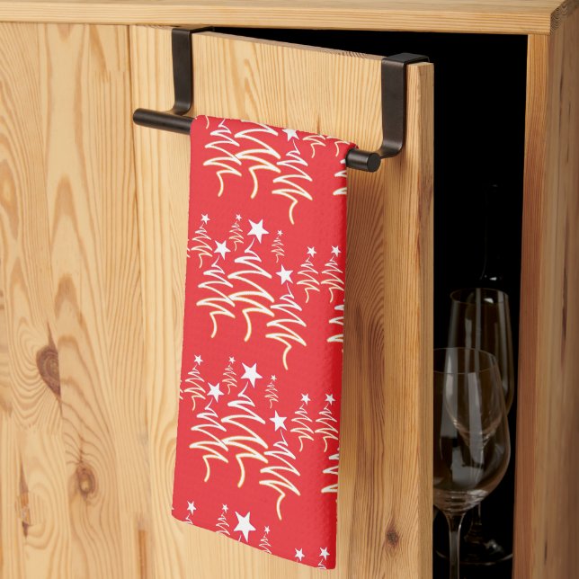 Holiday Scribble Tree + Star Repeat Red      Kitchen Towel (Thirds Fold)