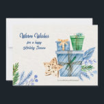 Holiday Season Blue Greeting Card<br><div class="desc">A watercolor holiday card featuring presents, pine branches, berries and a star ornament. (Image by pikisuperstar on Freepik). The card is easy to customize with your wording, font and font colour. Not exactly what you're looking for? All our products can be custom designed to meet your needs at no extra...</div>