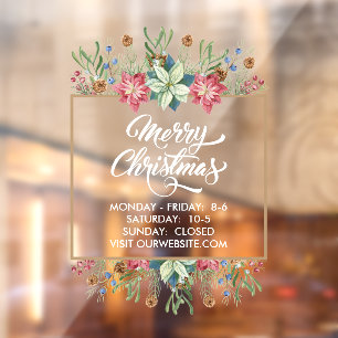 Holiday Season Botanicals with Store Hours Window Cling