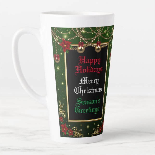 Holiday Season Decorations Green Frame Latte Mug (Left)