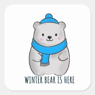 Holiday Season Winter Bear  Square Sticker