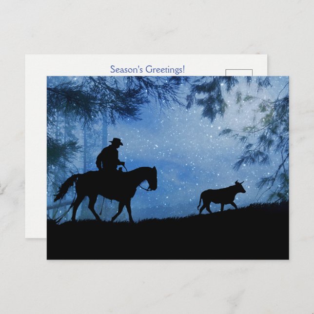 Holiday Seasons Greetings Cowboy Cattle Postcard (Front/Back)