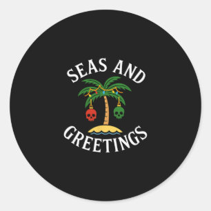 Holiday Seasons Greetings Pun Pirate Saying Cruise Classic Round Sticker