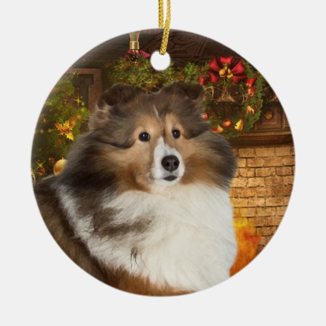 Holiday Sheltie Ceramic Ornament (Front)