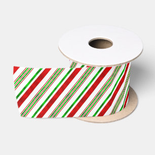 Holiday Shimmer Red Green Stripes Satin Ribbon