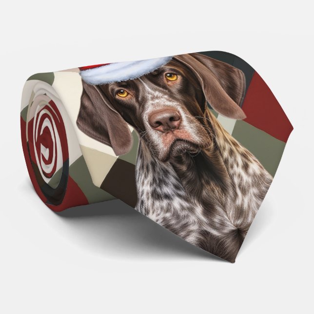 Holiday Shorthair Pointer Dog Plaid Christmas Tie (Rolled)