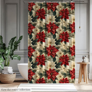 Holiday Shower Curtain Classic Christmas Flowers