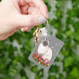 Holiday Siamese Cat Watercolor Keychain