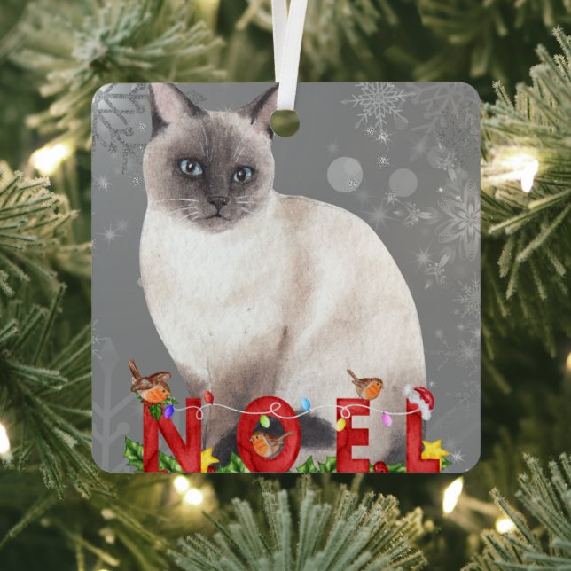Holiday Siamese Cat Watercolor   Metal Ornament (Insitu)
