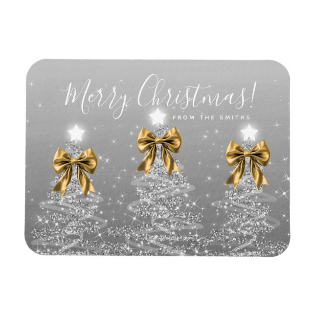 Holiday Silver Christmas Trees Greeting Gold  Magnet (Horizontal)