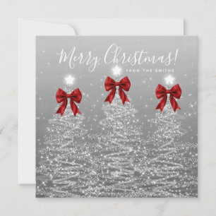 Holiday Silver Christmas Trees Greeting Red 