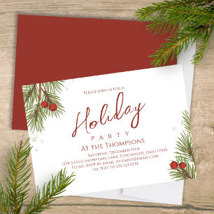 Holiday Simple Calligraphy Script Greenery Berries Invitation