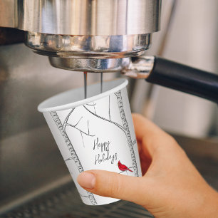 Holiday Simple Winter Red Cardinal Birch Tree  Paper Cups