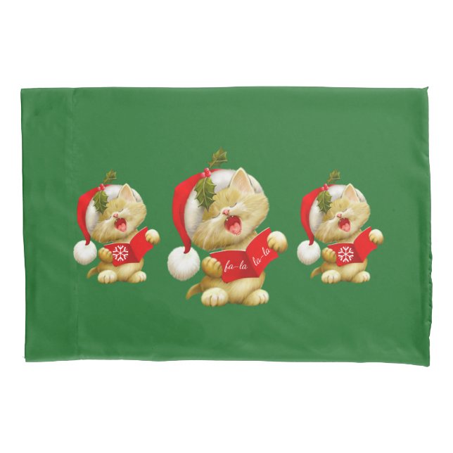 Holiday Singing Kittens Pillowcase (Front)