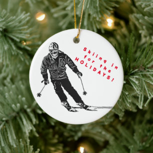 Holiday Skier - Downhill Skiing Ceramic Ornament