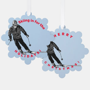 Holiday Skier - Downhill Skiing Ornament Card