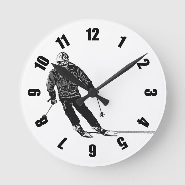 Holiday Skier - Downhill Skiing Round Clock (Front)