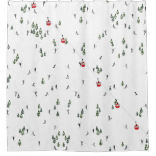 Holiday Skiing Red Ski Lift Illustration