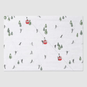 Holiday Skiing Red Ski Lift Illustration Tissue Paper