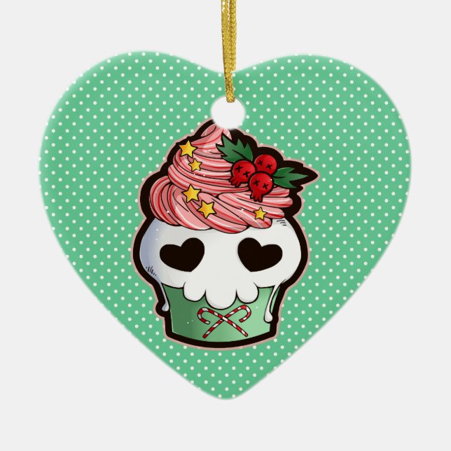 Holiday Skull Cupcake Ceramic Ornament (Front)