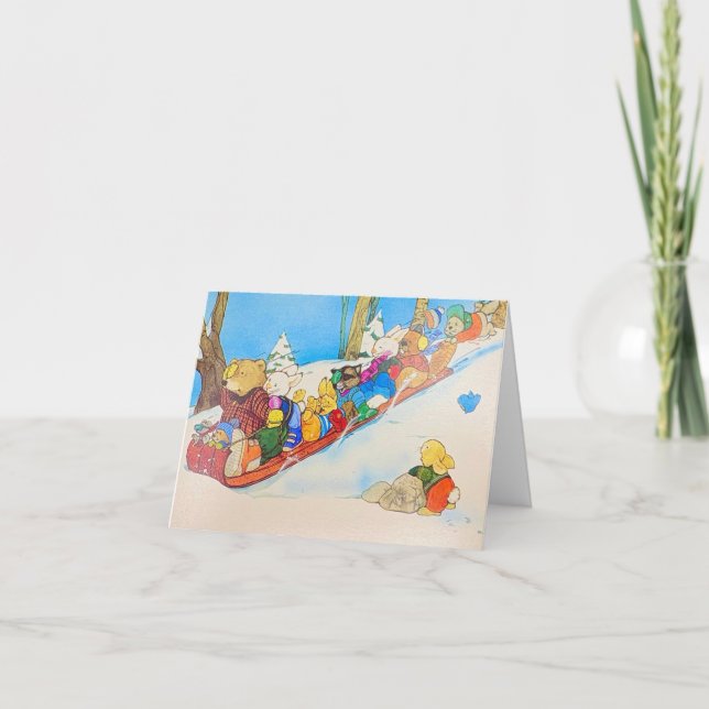 Holiday Sledding Animals Card (Front)