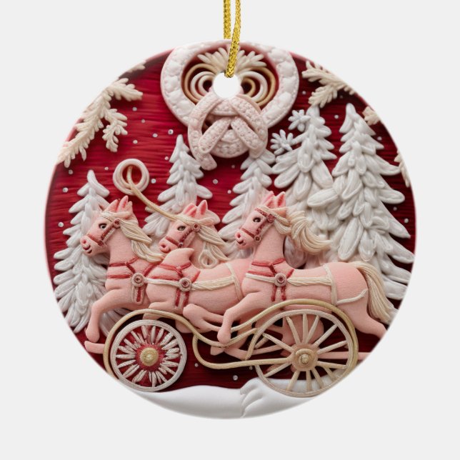Holiday Sleigh Ride Ceramic Ornament (Front)