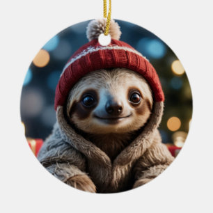 Holiday Sloth  Ceramic Ornament