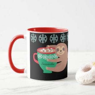 Holiday Sloth Personalized Black Red Mug