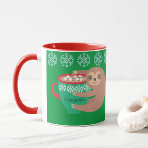 Holiday Sloth Personalized Red Green Mug