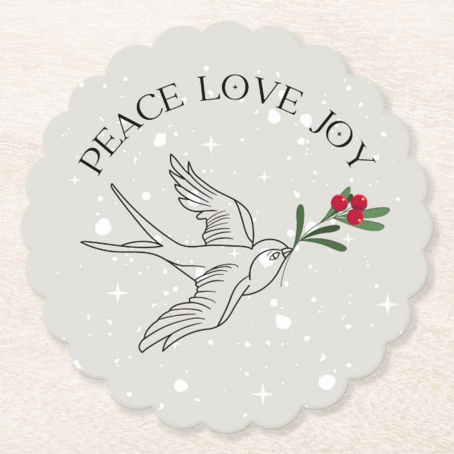 Holiday Snow Bird Berries Drinks  Paper Coaster (Front)