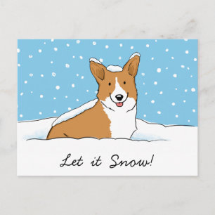 Holiday Snow Corgi with Customizable Text Postcard