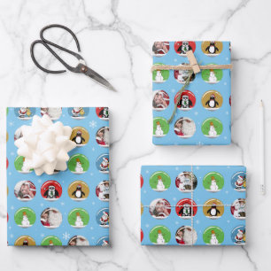 Holiday Snow Globe Custom Three Photo Template Wrapping Paper Sheet