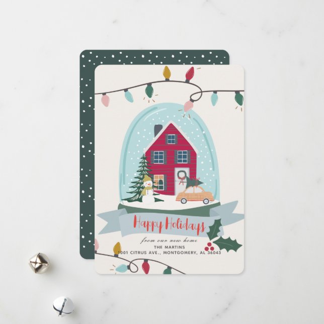 Holiday Snow Globe Photo Moving Announcement (Front/Back In Situ)