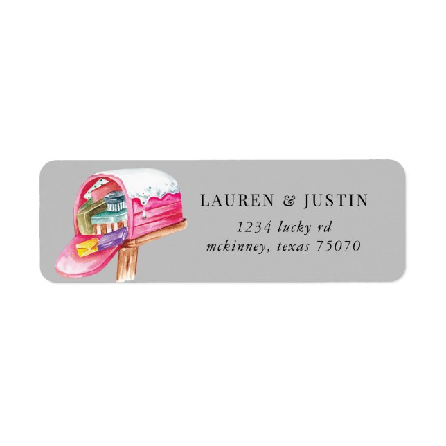 holiday snow pink mailbox Return Address Label (Front)